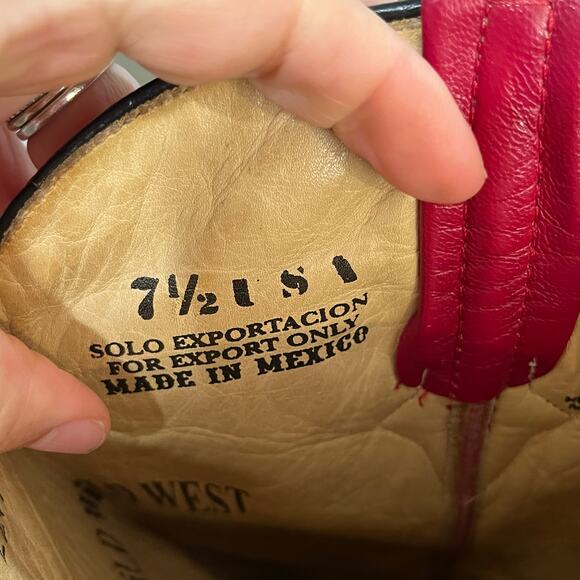 VTG Wild Wild West Red Cayman Fuscus Leather Cowboy Boots Western Snip Toe 7.5 - Picture 12 of 13